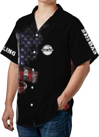 Custom American Flag Bowling Jersey Shirt For Men, Custom Patriotic Bowling Team Shirts BZ0048