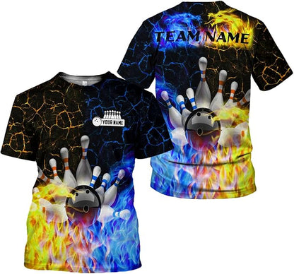 Custom Flame Bowling T Shirt For Men, Custom Flame Bowling Team Shirt BZ0136