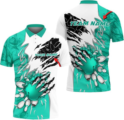 Custom Red Ball Flame Bowling Polo Shirt For Men, Custom Flame Bowling Team Shirts BZ0171