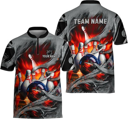 Custom Team Bowling Jerseys Shirt For Men Women, Custom Black And Blue Bowling Shirt BZ0003