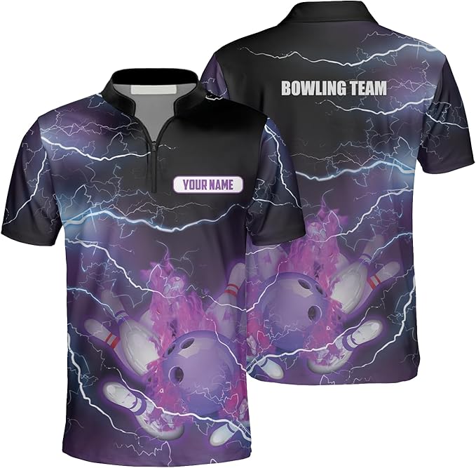 Custom Purple Flame Bowling Jersey Shirt For Men, Custom Flame Bowling Team Shirts BZ0044