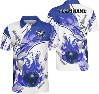 Custom Flame Bowling Polo Shirt For Men, Custom Flame Bowling Team Shirts BZ0006