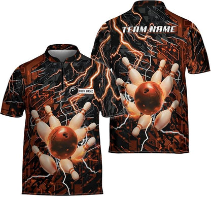 Custom Pink Team Bowling Jerseys Shirt For Men And Women, Custom Thunder Bowling Team Shirts BZ0165