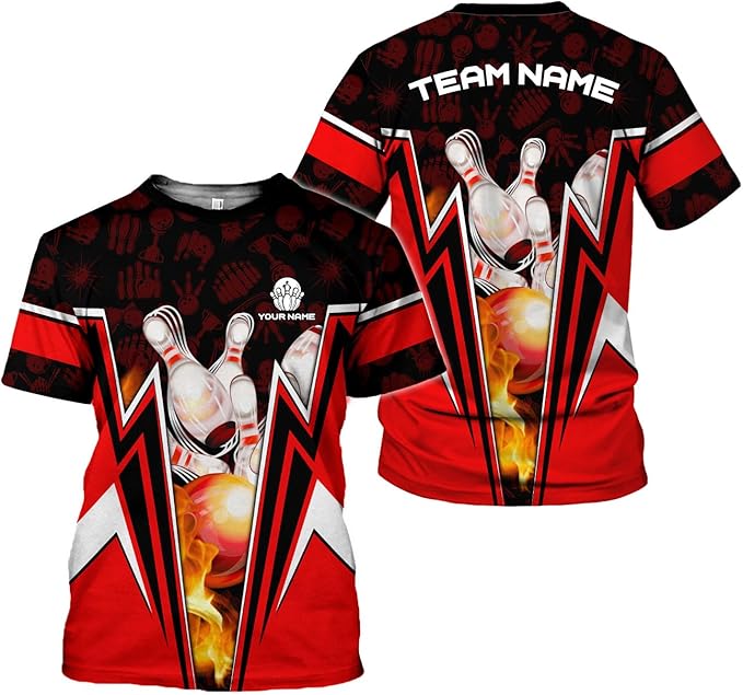 Custom Team Black And Red Pink Blue Purple Bowling T Shirt, Custom Bowling Shirt BZ0069