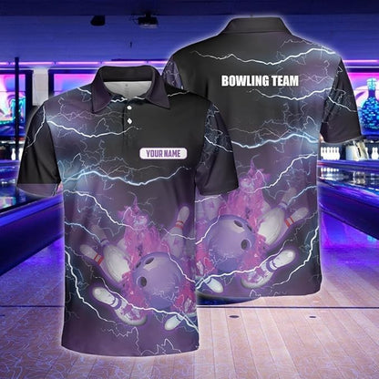 Custom Purple Flame Bowling Jersey Shirt For Men, Custom Flame Bowling Team Shirts BZ0044