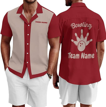 Custom Vintage Bowling Hawaiian Shirt For Men, Custom Vintage Red Bowling Team Shirt BZ0018