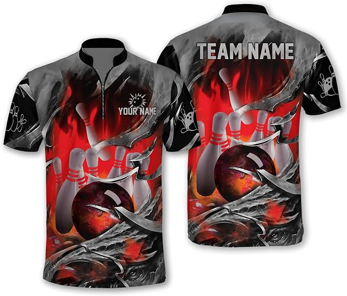 Custom Red Flame Bowling Jersey Shirt For Men, Custom Flame Bowling Team Shirt BM0287