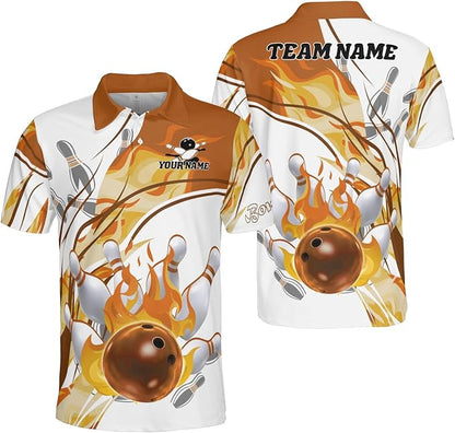 Custom Flame Bowling Polo Shirt For Men, Custom Flame Bowling Team Shirts BZ0006