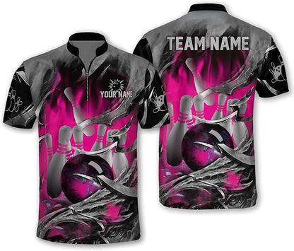 Custom Red Flame Bowling Jersey Shirt For Men, Custom Flame Bowling Team Shirt BM0287