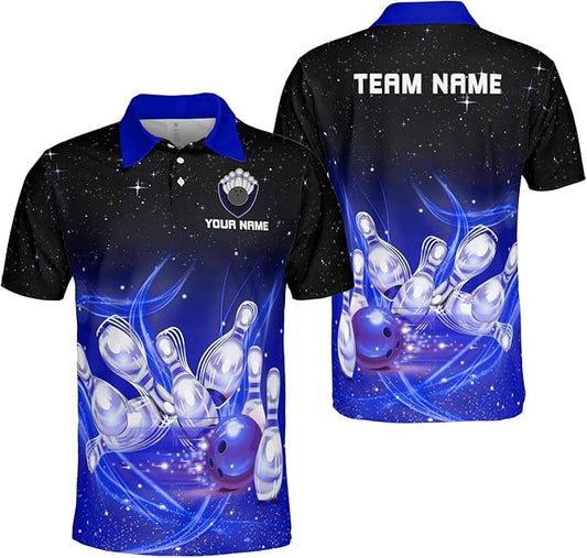 Custom Team Blue Bowling Polo Shirt For Men, Custom Bowling Shirt BZ0001