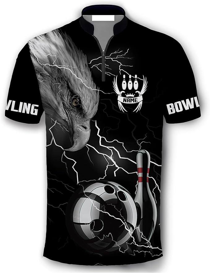 Custom Eagles Bowling Jersey Shirt For Men, Custom Black Eagles Bowling Team Shirt BZ0150