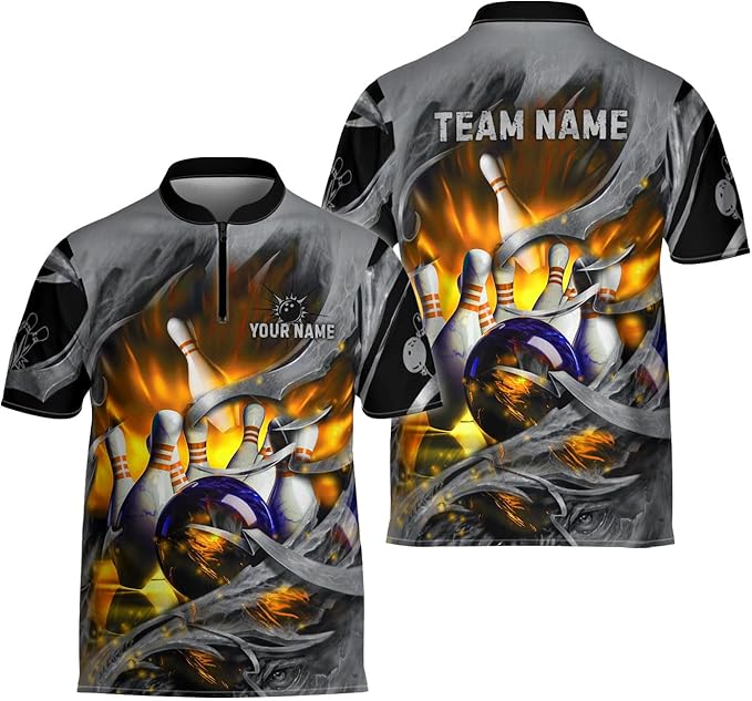 Custom Team Bowling Jerseys Shirt For Men Women, Custom Black And Blue Bowling Shirt BZ0003