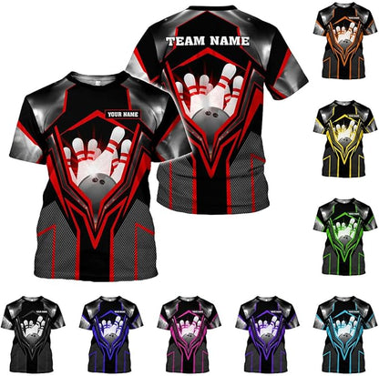 Custom Team Black And Red Pink Blue Purple Green Bowling T Shirt For Men Women, Custom Team Bowling Shirt BZ0082