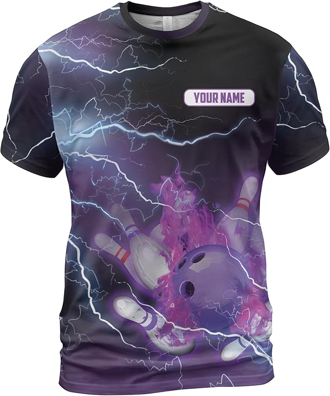 Custom Purple Flame Bowling Jersey Shirt For Men, Custom Flame Bowling Team Shirts BZ0044