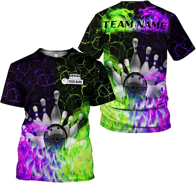 Custom Flame Bowling T Shirt For Men, Custom Flame Bowling Team Shirt BZ0136