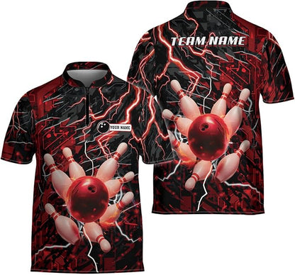 Custom Pink Team Bowling Jerseys Shirt For Men And Women, Custom Thunder Bowling Team Shirts BZ0165