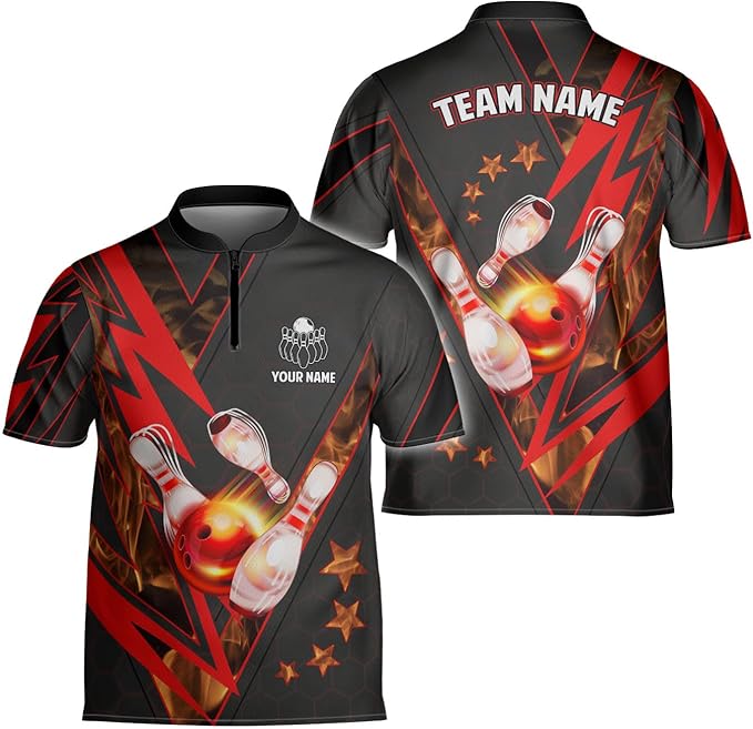 Custom Black And Red Team Bowling Jerseys Shirt For Men, Custom Bowling Team Shirt BZ0080