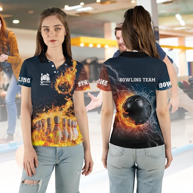 Custom Flame Bowling Jersey Shirt For Men, Custom Team Flame Bowling Shirt BZ0007