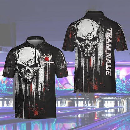 Custom Black Skull Bowling Jersey Shirt For Men, Custom Skull Bowling Team Shirts BZ0141