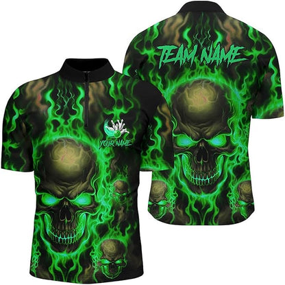 Custom Skull Bowling Jersey Shirt For Men, Custom Purple Flame Skull Bowling Team Shirts BZ0142