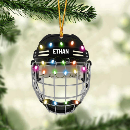 Ice Hockey Helmet With Cage - Personalized Christmas Ornament - Gifts For Ice Hockey Lovers OO1811