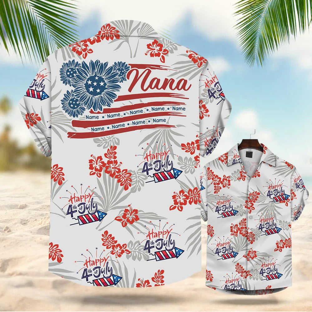 Personalized Nana 4Th Of July Summer Hibiscus Hawaiian Shirt For Grandma Nana Gigi Mom Hawaiian Shirt MI0312