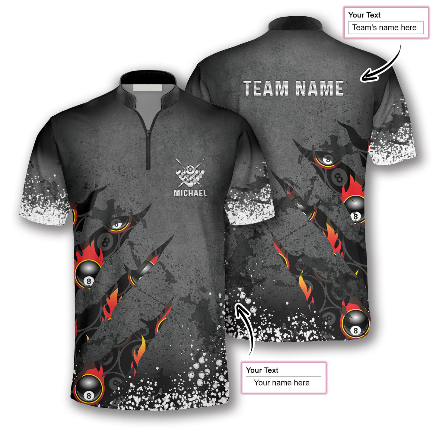 8 Ball Paint Splash Custom Billiard Jerseys for Men, Personalized Team Name Team Billiard Shirt SO0530