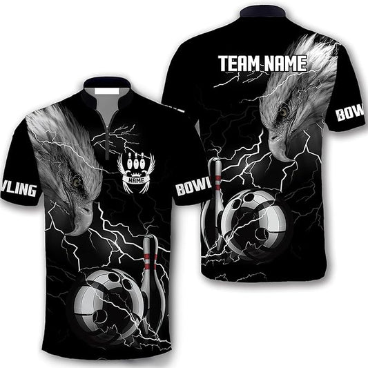 Custom Eagles Bowling Jersey Shirt For Men, Custom Black Eagles Bowling Team Shirt BZ0150