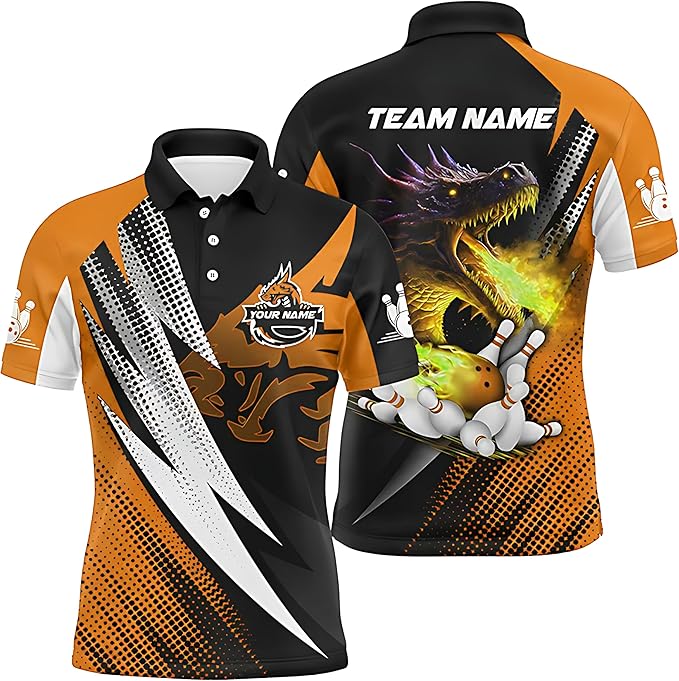 Custom Dragon Bowling Polo Shirt For Men, Custom Black And Red Dragon Bowling Team Shirts BZ0192