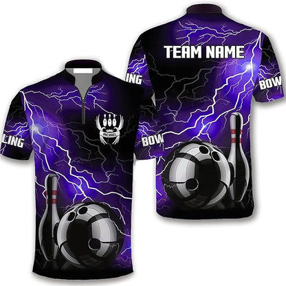 Custom Thunder Bowling Jersey Shirt For Men, Custom Team Black And Red Bowling Shirt BZ0002