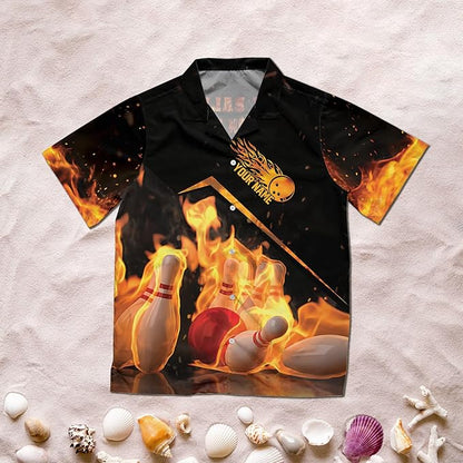 Custom My Balls Are On Fire Bowling Hawaiian Shirt For Men, Custom Funny Bowling Shirt Flame BZ0111