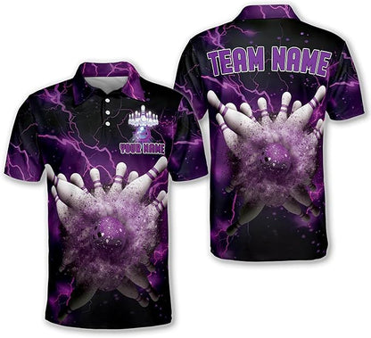 Custom Thunder Team Bowling Polo Shirt For Men, Custom Black And Blue Team Bowling Shirt BM0285