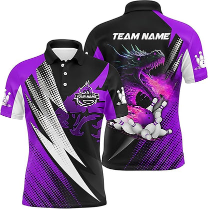 Custom Dragon Bowling Polo Shirt For Men, Custom Black And Red Dragon Bowling Team Shirts BZ0192