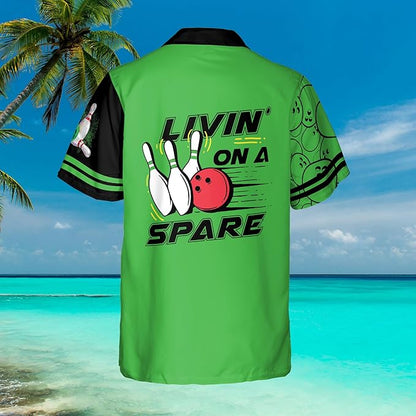 Custom Livin' On A Spare Bowling Hawaiian Shirt For Men And Women, Custom Funny Black And Green Bowling Shirt BZ0015