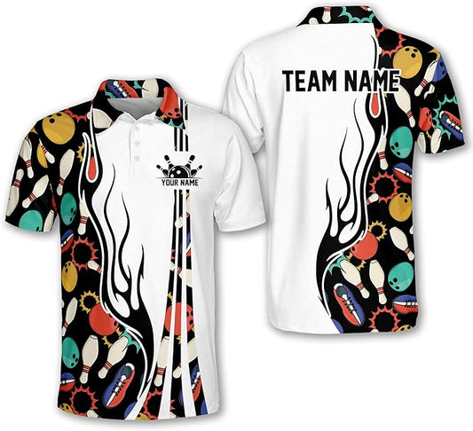 Custom Black And White Team Bowling Polo Shirt For Men, Custom Team Bowling Shirt BM0284