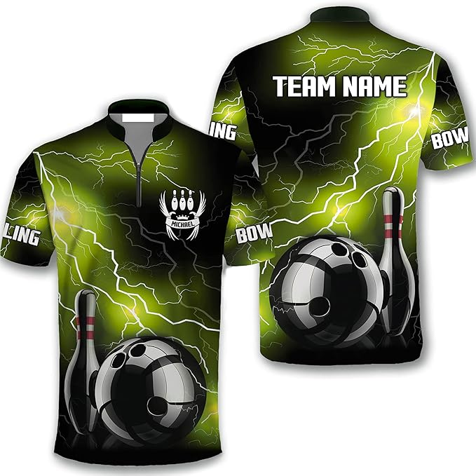 Custom Thunder Bowling Jersey Shirt For Men, Custom Team Black And Red Bowling Shirt BZ0002