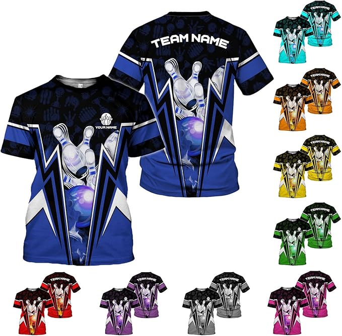 Custom Team Black And Red Pink Blue Purple Bowling T Shirt, Custom Bowling Shirt BZ0069