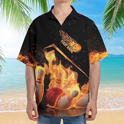 Custom My Balls Are On Fire Bowling Hawaiian Shirt For Men, Custom Funny Bowling Shirt Flame BZ0111