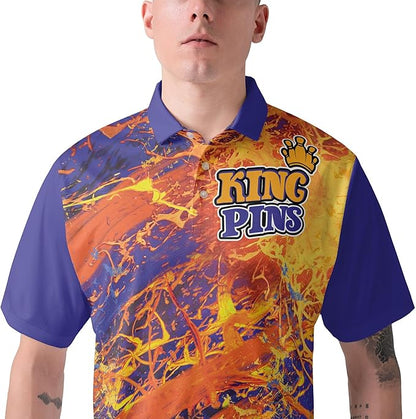 King Pins Leave No Pin Standing Bowling Polo Shirt For Men, Orange Bowling Shirt BZ0108