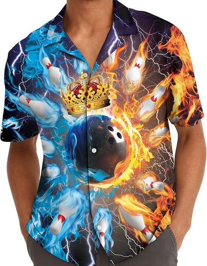 Flame Bowling Hawaiian Shirt For Men, Flame Bowling Shirt BZ0140