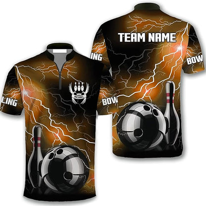 Custom Thunder Bowling Jersey Shirt For Men, Custom Team Black And Red Bowling Shirt BZ0002