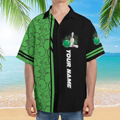 Custom Livin' On A Spare Bowling Hawaiian Shirt For Men And Women, Custom Funny Black And Green Bowling Shirt BZ0015