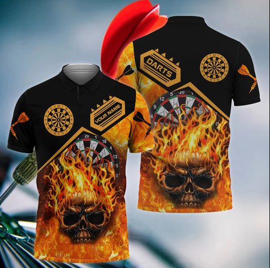 Tendpins Dart Personalized Name Fire Skull 3D Shirt DMA0387