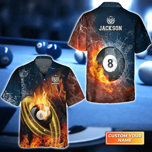 8 Ball Billiard On Fire Personalized Name 3D Hawaiian Shirt, Gift For Billiard Players HO4129