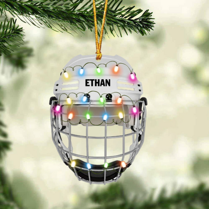 Ice Hockey Helmet With Cage - Personalized Christmas Ornament - Gifts For Ice Hockey Lovers OO1811