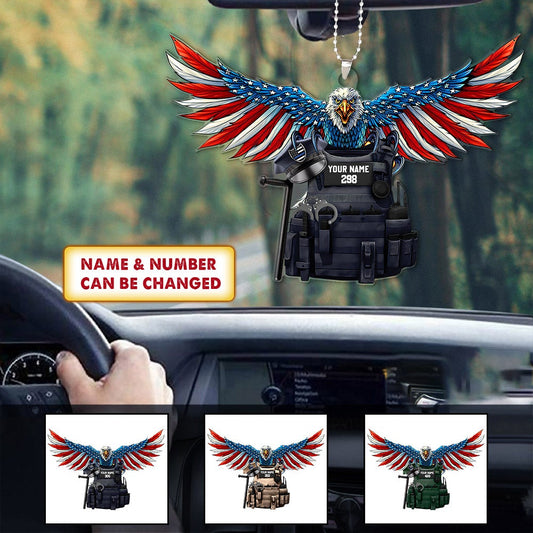 Personalized Eagle Thin Blue Line Flag Bulletproof Police Shaped Flat Acrylic Car Ornament OO0119