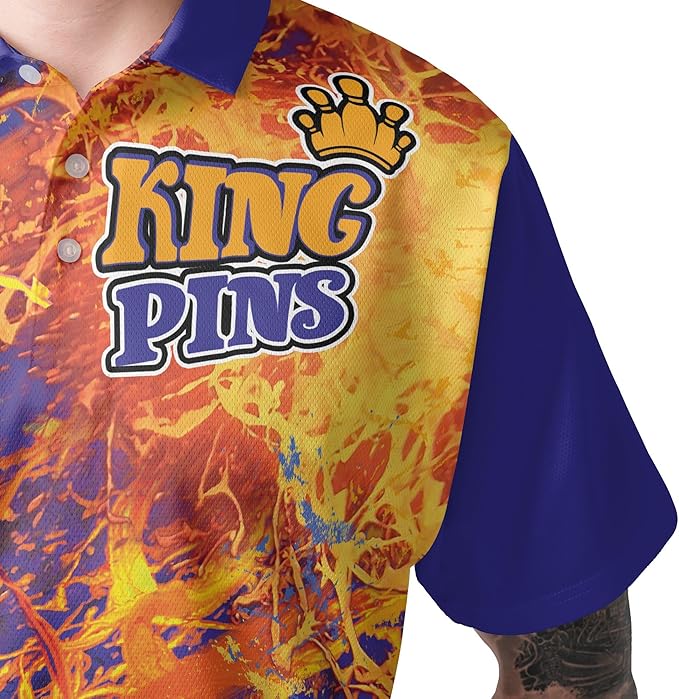 King Pins Leave No Pin Standing Bowling Polo Shirt For Men, Orange Bowling Shirt BZ0108