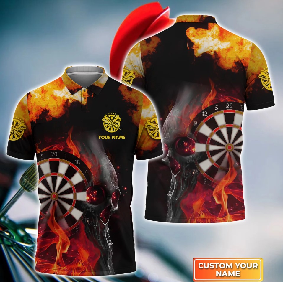 Tendpins Dart Personalized Name Darts Fire Skull 3D Shirt DMA0378