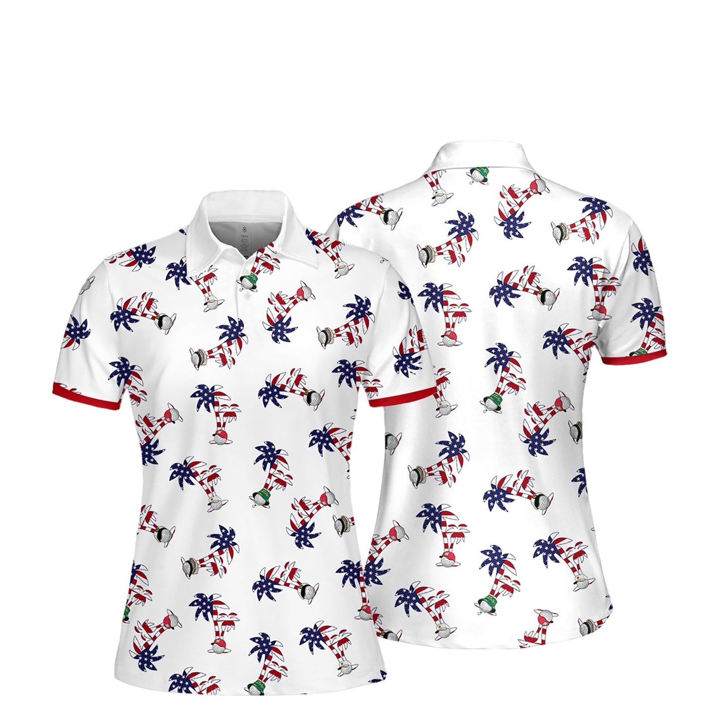 Seamless Palm Trees Golf Balls Women Short Sleeve Polo Shirt Sleeveless Polo Shirt I0016