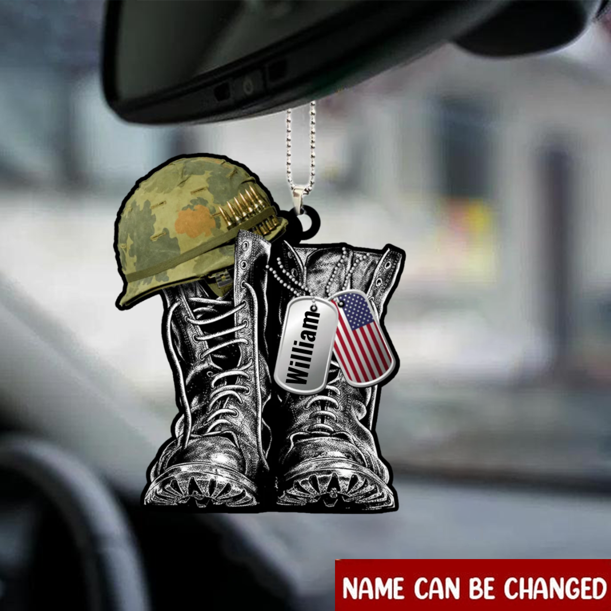 Military Boots and Hat Personalized Acrylic Ornament, Military Car Hanging Interior Ornament OO0062